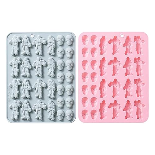 Muzoira Silikonformen-Set mit Totenkopf- und Knochenmotiv, für Kuchen, Schokolade und Epoxidharz, unregelmäßige Form, Rosa und Blau, 30-teilig Muzoira Silikonformen-Set mit Totenkopf- und Knochenmotiv, für Kuchen, Schokolade und Epoxidharz, unregelmäßige Form, Rosa und Blau, 30-teilig von muzoira