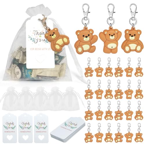muzoira Cartoon-Bär-Schlüsselanhänger-Set, 30 Stück, PVC, weicher Anhänger, Schmuck für Babytaufe, Party oder Geschenk (30 Stück) von muzoira