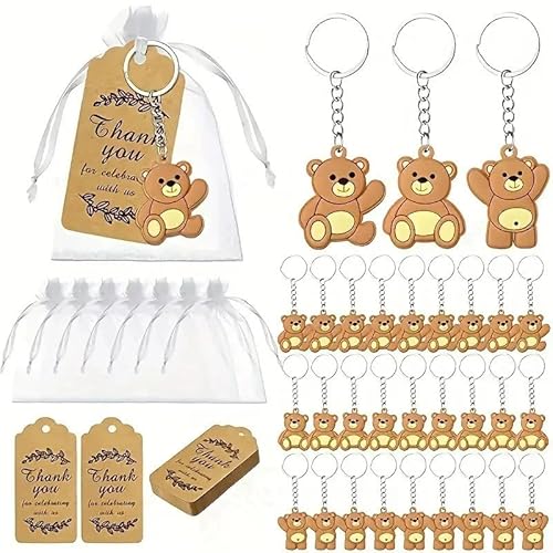 muzoira Cartoon Bär Schlüsselanhänger Set, 30er Pack PVC Weiche Anhänger Schmuck für Baby Taufe, Party oder Geschenk (Packof30 Stück (Runde Schnalle)) von muzoira