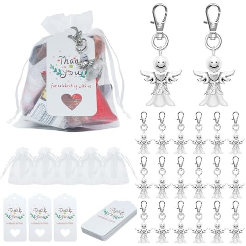 muzoira Engel-Schlüsselanhänger-Geschenk-Set, 30 Stück, mit Organza-Beuteln und Anhängern für Taufe, Kommunion, Hochzeit oder Geburtstag (kleine Schnallen von 20 Stück) von muzoira