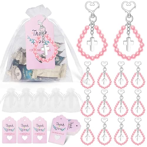 muzoira Kreuz-Armband-Set, 20 Stück, Hochzeitsgeschenk, Taufgeschenk, Perlen, Rosa, 20 Stück muzoira Kreuz-Armband-Set, 20 Stück, Hochzeitsgeschenk, Taufgeschenk, Perlen, Rosa, 20 Stück von muzoira