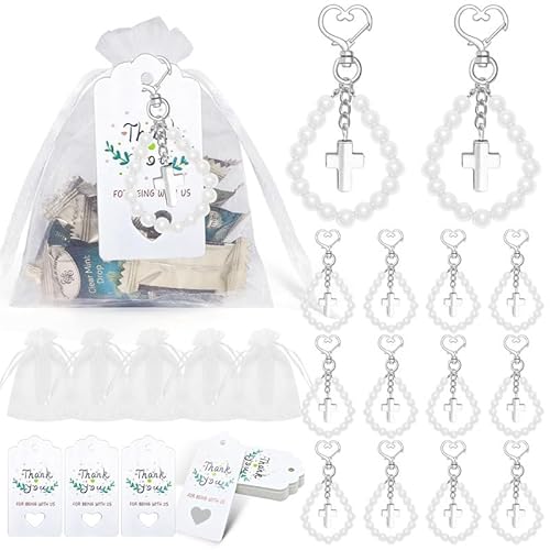 muzoira Kreuz Armband Set - 20er Pack Hochzeitsgeschenk, Taufbevorzugung, Perlen (Weiß 20pack) von muzoira