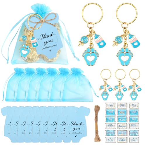 muzoira Schlüsselanhänger für Babypartys, Partygeschenke, 12 oder 24 Stück, rosa und blau, für Geburtstag oder Kindertag (12 Stück blau) von muzoira