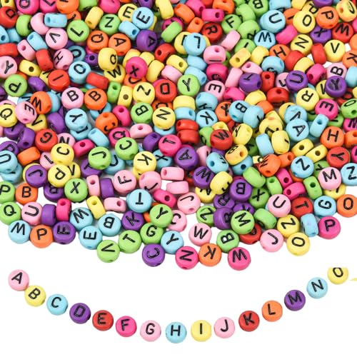 1000 Stück Bunte Buchstaben Perlen, A-Z Buchstaben Perlen Set, Acryl Rund Alphabet Buchstaben Spacer Perlen, Buchstabenperlen Bunte,7x3.5mm Mini Alphabet Perlen für Armband Schmuck DIY Basteln (C) von mvorry