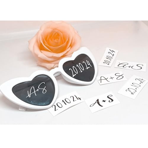 mxn Personalisierte Sonnenbrille-Hochzeitsaufkleber, Weiß/Opulenter Garten, Vinyl, Romantisch-Elegant, Herzform, Wiederverwendbar, Outdoor, Hochzeit, Sammelalbum von mxn