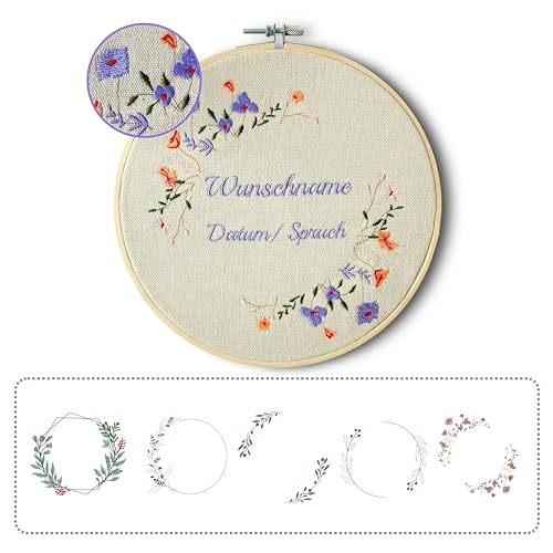 Stickrahmen mit Namen und Datum bestickt - Personalisierte Wanddekoration als Geschenk zur Geburt oder Taufe (Beige) von my STITCHERY