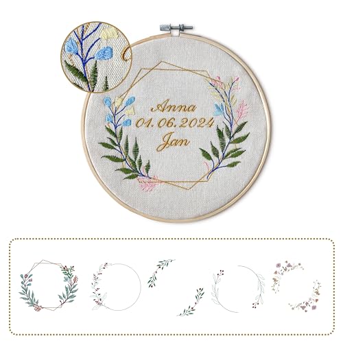 Stickrahmen mit Namen und Datum bestickt - Personalisiertes Geschenk zur Hochzeit oder Verlobung (Weiß) von my STITCHERY