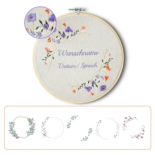 my STITCHERY Stickrahmen mit Namen und Datum bestickt - Personalisierte Wanddekoration als Geschenk zur Geburt oder Taufe (Weiß) von my STITCHERY