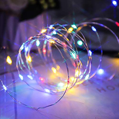 Lichterkette Batterie Bunt, 50er Dekorative Micro Farblichter, Mini Kupfer LED Lichterketten mit Timer, für Weihnachten, Feiertage, Festival, Innen, Außen, Bäume, 5 Meter von myCozyLite