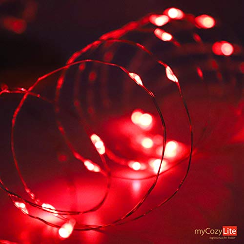 Rote Lichterkette Batterie, Kupfer Lichterkette, 50er Kleine LED Lichterkette mit Timer für Weihnachten, Urlaub, Festival, Kinderzimmer, Schlafzimmer, Energieeffizient, 5 Meter, 2er Pack von myCozyLite