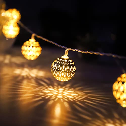 Marokkanische Lichterkette Gold mit Stecker Warmweiß LED, 20er Goldene Metall Kugeln, Lichterkette Strom mit Timer, für Hochzeitsfeier, Geburtstag, Weihnachten, Innen und Außen, 3 Meter, Erweiterbar von myCozyLite