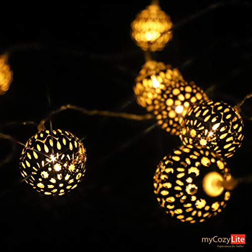 Marokkanische Lichterkette mit Batterie Gold LED Globe Lichterketten 20 Metall Kugeln Warmweiß Lichterkette für Hochzeitsfeier, Urlaub, Geburtstag, Weihnachten, Baum, Innen und Außen 3 Meter von myCozyLite