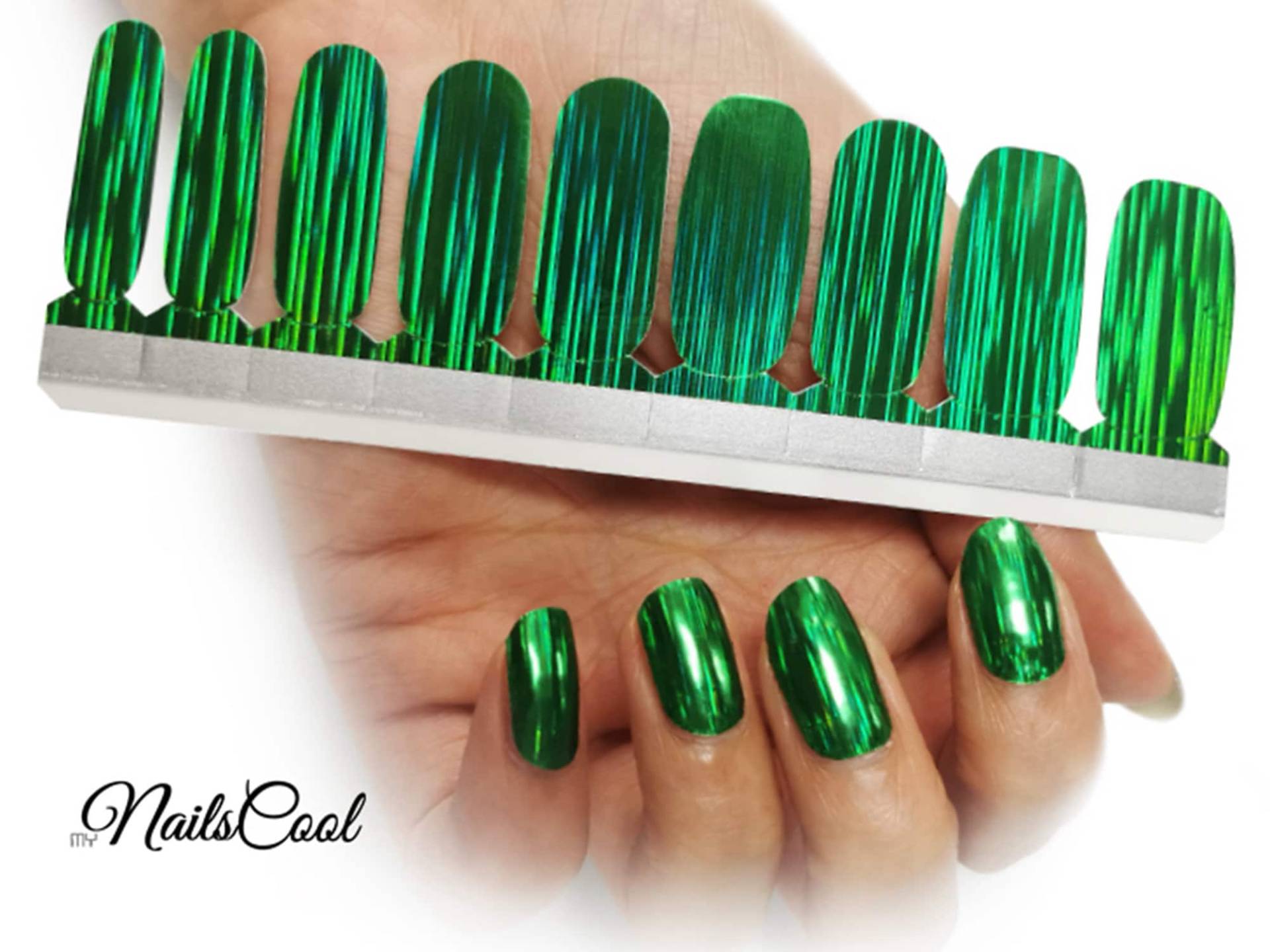Chrome Nail Wraps Green Color Lichtgeschwindigkeit Echtnagellack Streifen Sticker Street Art 18 von myNailsCool