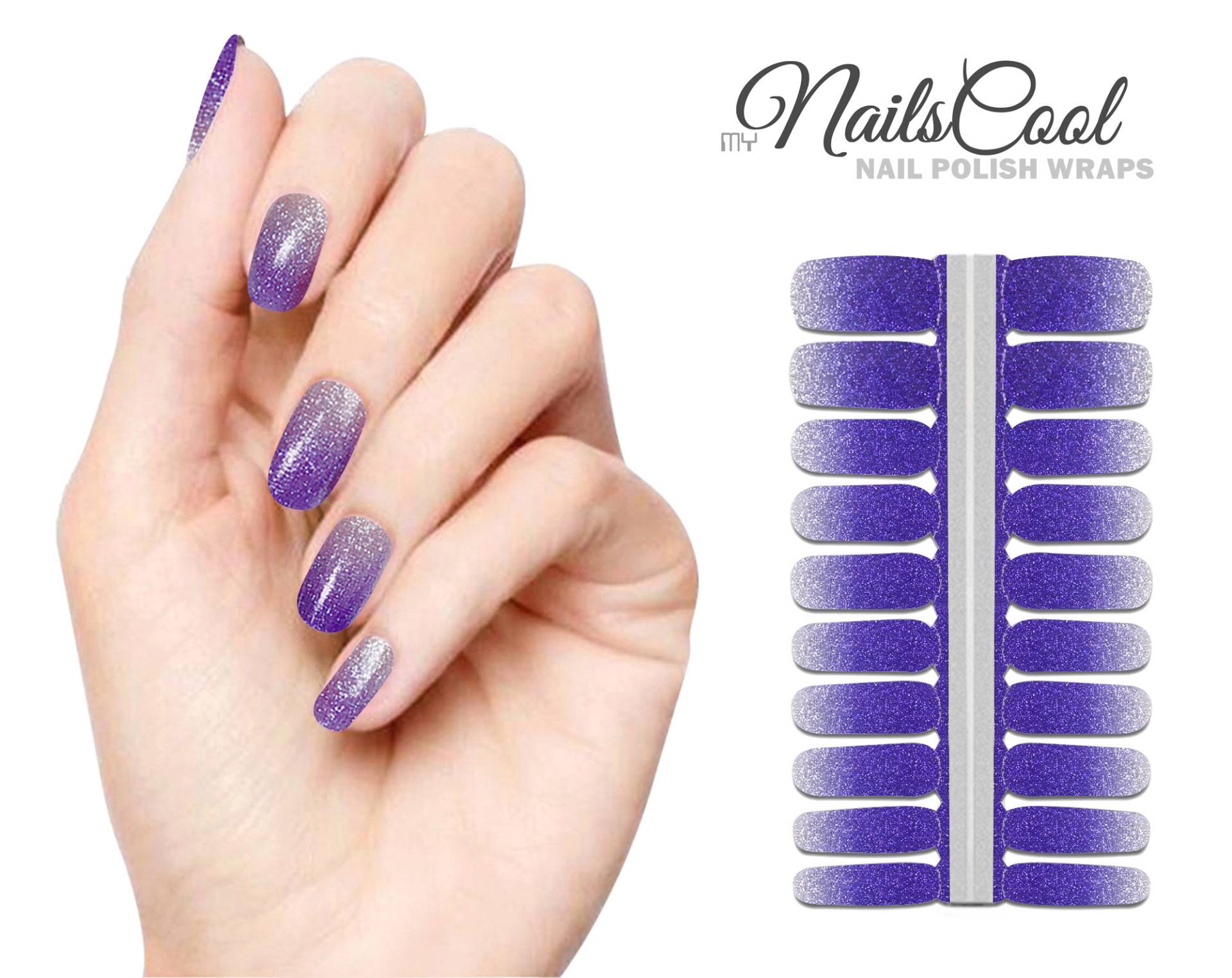 Dark Purple Farbe Silber Glitzer Farbverlauf Echte Nagellack Streifen Nailart Wraps Street Art 20 Strips von myNailsCool