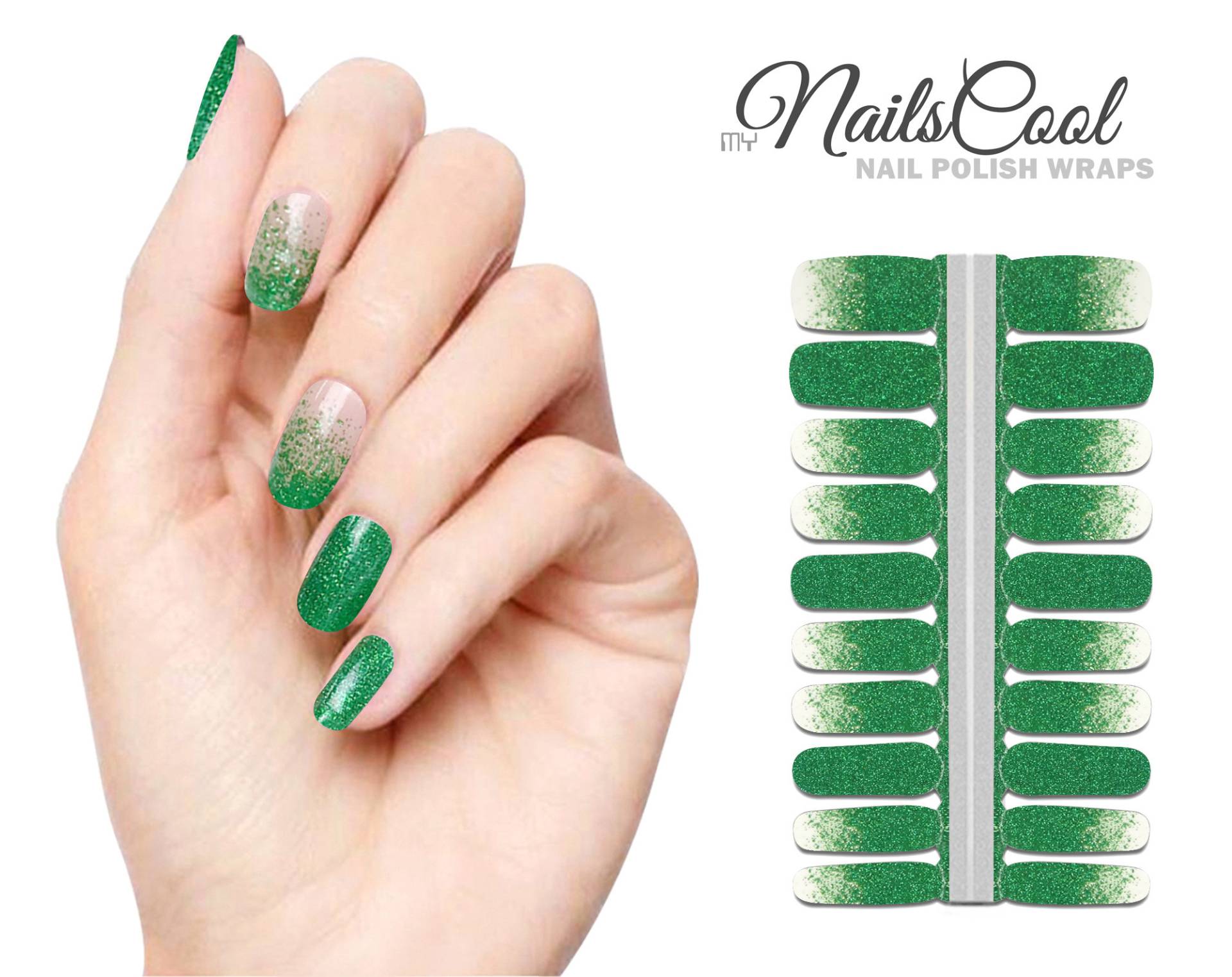 Grüne Farbe Glitzer Farbverlauf Echte Nagellack Streifen Nailart Wraps Street Art 20 Strips von myNailsCool