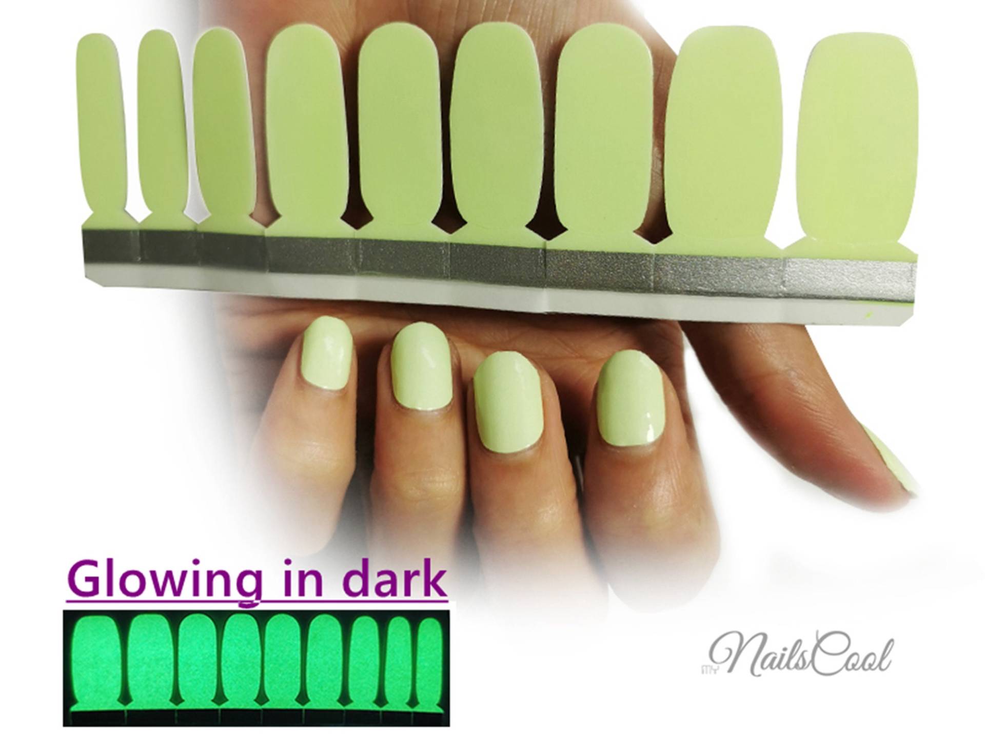 Grüne Farbe Glowing in Dark Echte Nagellack Streifen Nailart Wraps Street Art 18 Strips von myNailsCool
