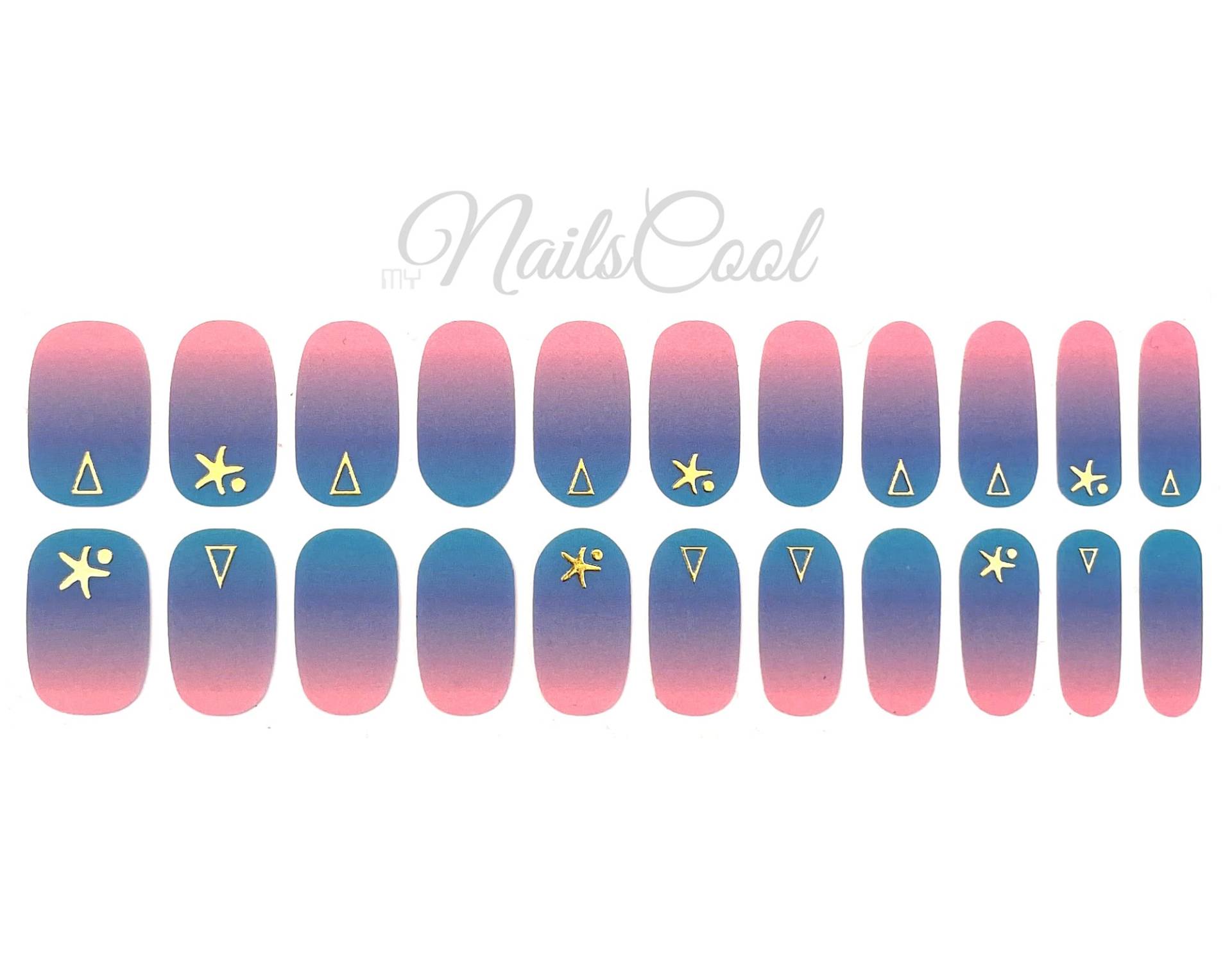 Pink Blau Farbverlauf 3D Gold Dekoration Echt Nagellack Streifen Nail Art Wraps Street 22 von myNailsCool