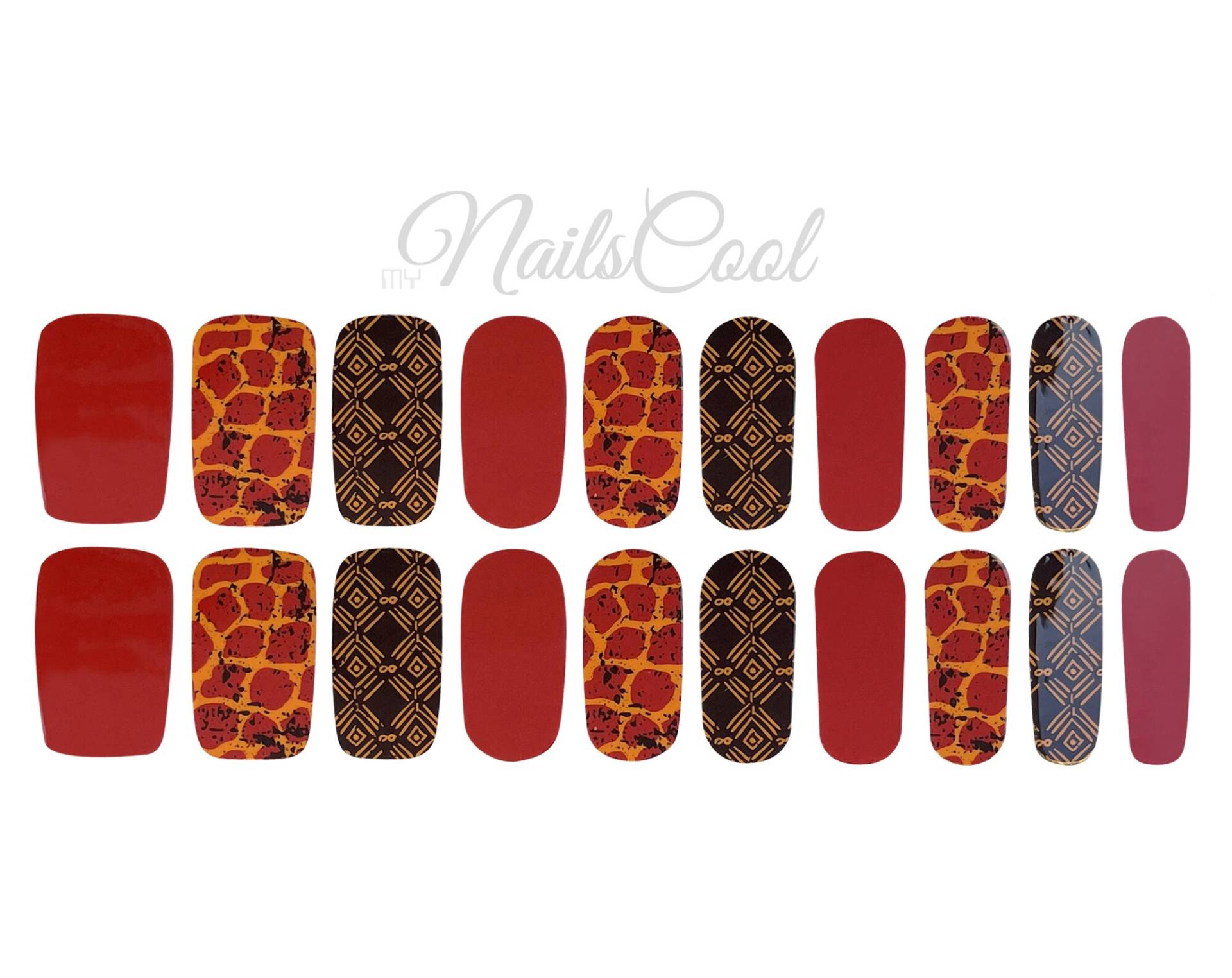 Rot Farbe Stein Muster Echte Nagellack Streifen Nailart Wraps Street Art 20 Strips von myNailsCool