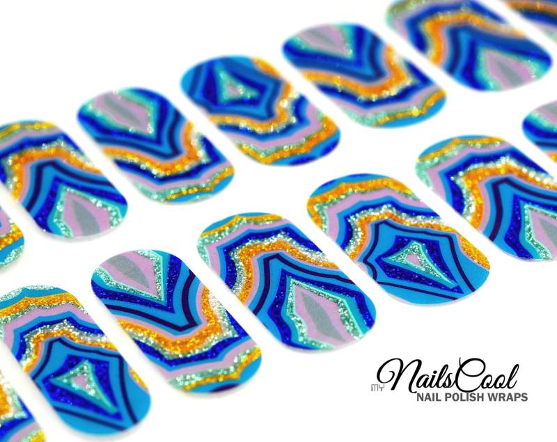 Türkis Blau Farbe Stein Maserung Gold Glitter Echte Nagellack Streifen Nailart Wraps Street Art 20 Strips von myNailsCool