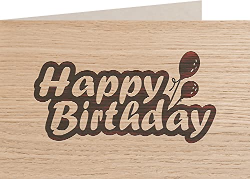 Geburtstagskarte aus Holz - Happy Birthday - 100% handmade in Österreich - Holzgrußkarte, Postkarte, Geschenkkarte, Grußkarte, Klappkarte, Karte, Einladung, Holzart:Eiche von myZirbe