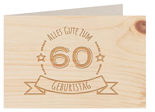 Holzgrußkarte - ALLES GUTE 60 GEBURTSTAG - 100% handmade in Österreich - Postkarte, Geschenkkarte, Grußkarte, Klappkarte, Karte, Einladung, Glückwunschkarte Zirbe von myZirbe