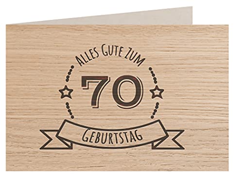 Holzgrußkarte - ALLES GUTE 70 GEBURTSTAG - 100% handmade in Österreich - Postkarte, Geschenkkarte, Grußkarte, Klappkarte, Karte, Einladung, Glückwunschkarte von myZirbe