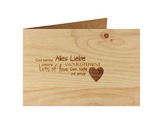 Holzgrußkarte - ALLES LIEBE - 100% handmade in Österreich - Postkarte, Geschenkkarte, Grußkarte, Klappkarte, Karte, Einladung von myZirbe
