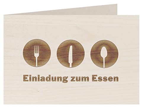 Holzgrußkarte - Einladung zum Essen - 100% handmade in Österreich - Postkarte, Geschenkkarte, Grußkarte, Klappkarte, Karte, Glückwunschkarte, Holzart:Ahorn von myZirbe