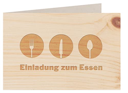 Holzgrußkarte - Einladung zum Essen - 100% handmade in Österreich - Postkarte, Geschenkkarte, Grußkarte, Klappkarte, Karte, Glückwunschkarte (Zirbe) von myZirbe