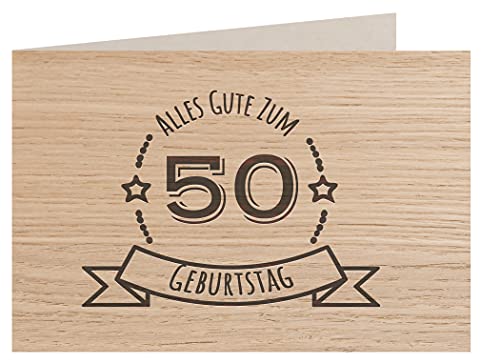 Holzgrußkarte - Geburtstagskarte - 100% handmade in Österreich - Postkarte Glückwunschkarte Geschenkkarte Grußkarte Klappkarte Karte Einladung, Motiv:50 GEBURTSTAG EICHE von myZirbe