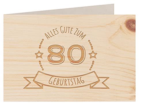 Holzgrußkarte - Geburtstagskarte - 100% handmade in Österreich - Postkarte Glückwunschkarte Geschenkkarte Grußkarte Klappkarte Karte Einladung, Motiv:80 GEBURTSTAG ZIRBE von myZirbe