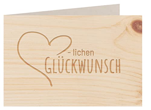 Holzgrußkarte - Geburtstagskarte - 100% handmade in Österreich - Postkarte Glückwunschkarte Geschenkkarte Grußkarte Klappkarte Karte Einladung, Motiv:HERZLICHEN GLÜCKWUNSCH von myZirbe
