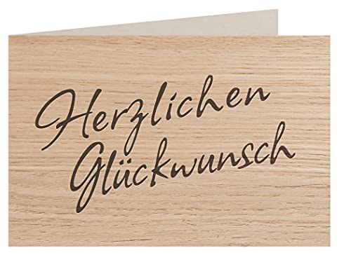 Holzgrußkarte - HERZLICHEN GLÜCKWUNSCH - 100% handmade in Österreich - Postkarte, Geschenkkarte, Grußkarte, Klappkarte, Karte, Einladung, Holzart:Eiche von myZirbe