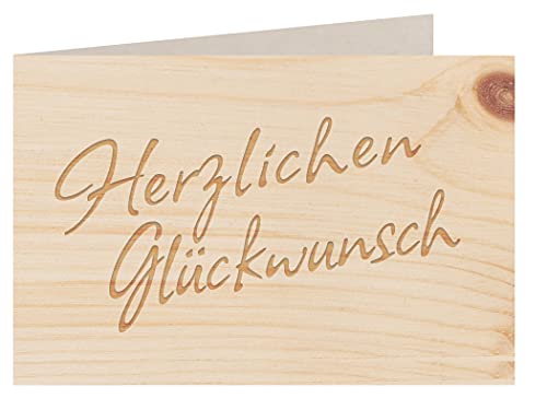 Holzgrußkarte - HERZLICHEN GLÜCKWUNSCH - 100% handmade in Österreich - Postkarte, Geschenkkarte, Grußkarte, Klappkarte, Karte, Einladung, Holzart:Zirbe von myZirbe