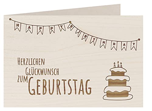 Holzgrußkarte - HERZLICHEN GLÜCKWUNSCH ZUM GEBURTSTAG- 100% handmade in Österreich - Postkarte, Geschenkkarte, Grußkarte, Klappkarte, Karte, Einladung, Holzart:Ahorn von myZirbe