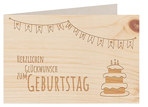Holzgrußkarte - HERZLICHEN GLÜCKWUNSCH ZUM GEBURTSTAG- 100% handmade in Österreich - Postkarte, Geschenkkarte, Grußkarte, Klappkarte, Karte, Einladung, Holzart:Zirbe von myZirbe