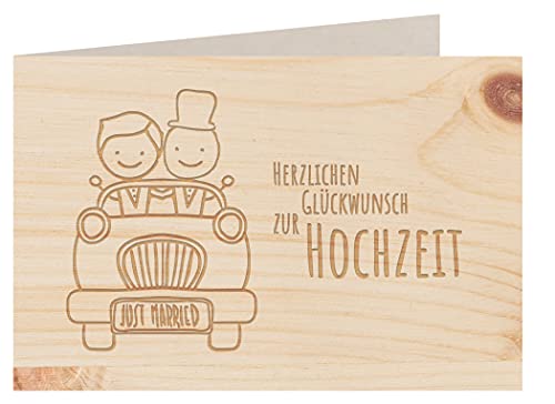 Holzgrußkarte - HERZLICHEN GLÜCKWUNSCH ZUR HOCHZEIT - 100% handmade in Österreich - Postkarte Glückwunschkarte Geschenkkarte Grußkarte Klappkarte Karte Einladung mr gleichgeschlechtlich von myZirbe