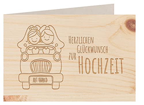 Holzgrußkarte - HERZLICHEN GLÜCKWUNSCH ZUR HOCHZEIT - 100% handmade in Österreich - Postkarte Glückwunschkarte Geschenkkarte Grußkarte Klappkarte Karte Einladung mrs gleichgeschlechtlich von myZirbe