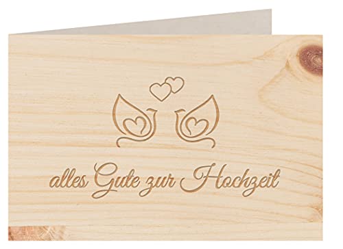 Holzgrußkarte - Hochzeitskarte - 100% handmade in Österreich - Postkarte Glückwunschkarte Geschenkkarte Grußkarte Klappkarte Karte Einladung, Motiv:ALLES GUTE ZUR HOCHZEIT - Tauben von myZirbe