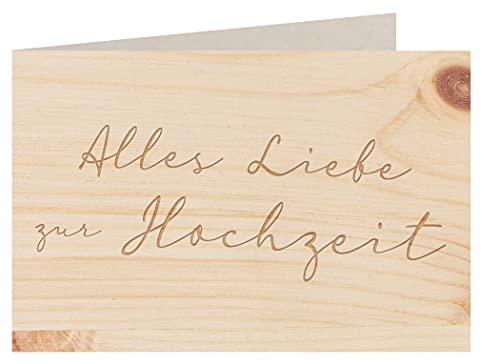 Holzgrußkarte - Hochzeitskarte - 100% handmade in Österreich - Postkarte Glückwunschkarte Geschenkkarte Grußkarte Klappkarte Karte Einladung, Motiv:ALLES LIEBE ZUR HOCHZEIT von myZirbe