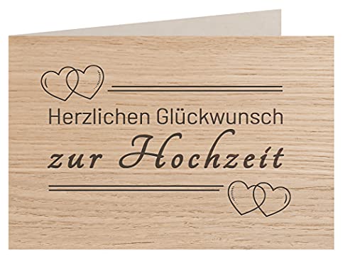 Holzgrußkarte - Hochzeitskarte - 100% handmade in Österreich - Postkarte Glückwunschkarte Geschenkkarte Grußkarte Klappkarte Karte Einladung, Motiv:HERZLICHEN GLÜCKWUNSCH ZUR HOCHZEIT Eiche von myZirbe