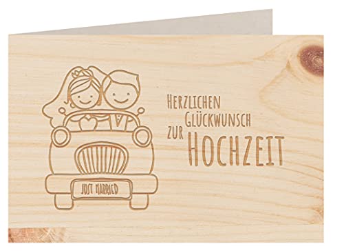 Holzgrußkarte - Hochzeitskarte - 100% handmade in Österreich - Postkarte Glückwunschkarte Geschenkkarte Grußkarte Klappkarte Karte Einladung, Motiv:HERZLICHEN GLÜCKWUNSCH ZUR HOCHZEIT Zirbe von myZirbe