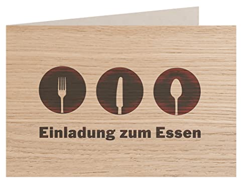 Holzgrußkarte - Einladung zum Essen - 100% handmade in Österreich - Postkarte, Geschenkkarte, Grußkarte, Klappkarte, Karte, Glückwunschkarte (Eiche) von myZirbe