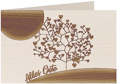 myZirbe Holzkarte - Alles Gute - Baum mit Herzen - 100% handmade in Österreich - Postkarte, Geschenkkarte, Grußkarte, Klappkarte, Karte, Einladung, Holzart:Ahorn von myZirbe