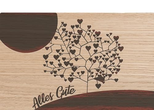 myZirbe Holzkarte - Alles Gute - Baum mit Herzen - 100% handmade in Österreich - Postkarte, Geschenkkarte, Grußkarte, Klappkarte, Karte, Einladung, Holzart:Eiche von myZirbe