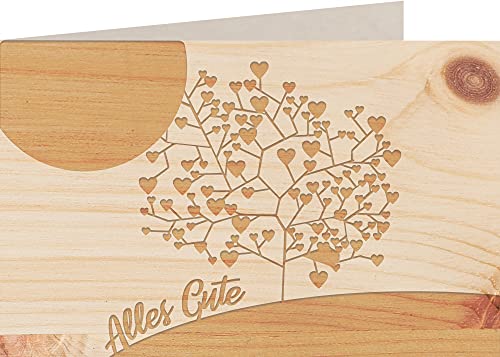 myZirbe Holzkarte - Alles Gute - Baum mit Herzen - 100% handmade in Österreich - Postkarte, Geschenkkarte, Grußkarte, Klappkarte, Karte, Einladung, Holzart:Zirbe von myZirbe