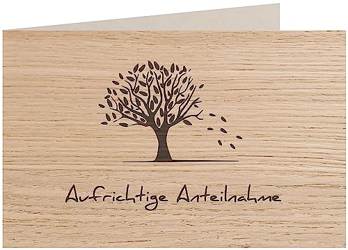 myZirbe Holzkarte - Aufrichtige Anteilnahme - Trauerkarte bei Beerdigung Trauer Abschied - Kondolenzkarte, Postkarte, Grußkarte, Klappkarte, Karte, Einladung, Holzart:Eiche von myZirbe