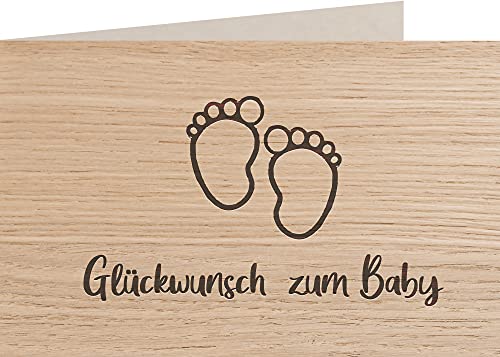myZirbe Holzkarte - Glückwunsch zum Baby - 100% handmade in Österreich - Postkarte, Geschenkkarte, Grußkarte, Klappkarte, Karte, Einladung, Holzart:Eiche von myZirbe