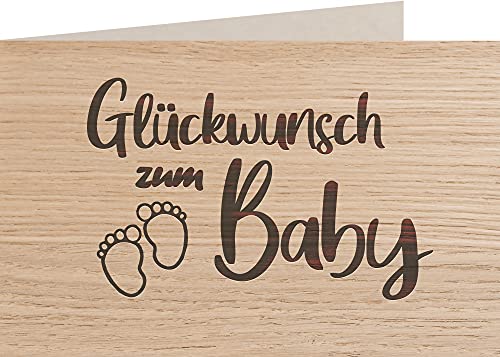 myZirbe Holzkarte - Glückwunsch zum Baby Füße - 100% handmade in Österreich - Postkarte, Geschenkkarte, Grußkarte, Klappkarte, Karte, Einladung, Holzart:Eiche von myZirbe