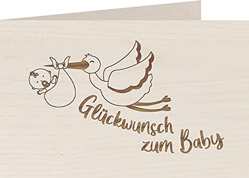 myZirbe Holzkarte - Glückwunsch zum Baby Storch - 100% handmade in Österreich - Postkarte, Geschenkkarte, Grußkarte, Klappkarte, Karte, Einladung, Holzart:Ahorn von myZirbe